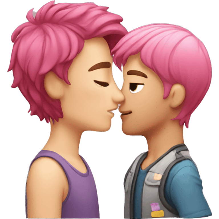 Girl with pink hair kiss man with brown hair emoji