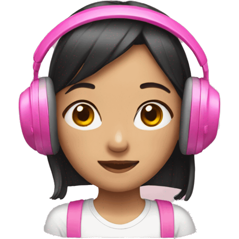 Asian girl with pink headphones emoji