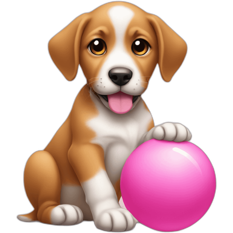 puppy with pink toy ball sit emoji