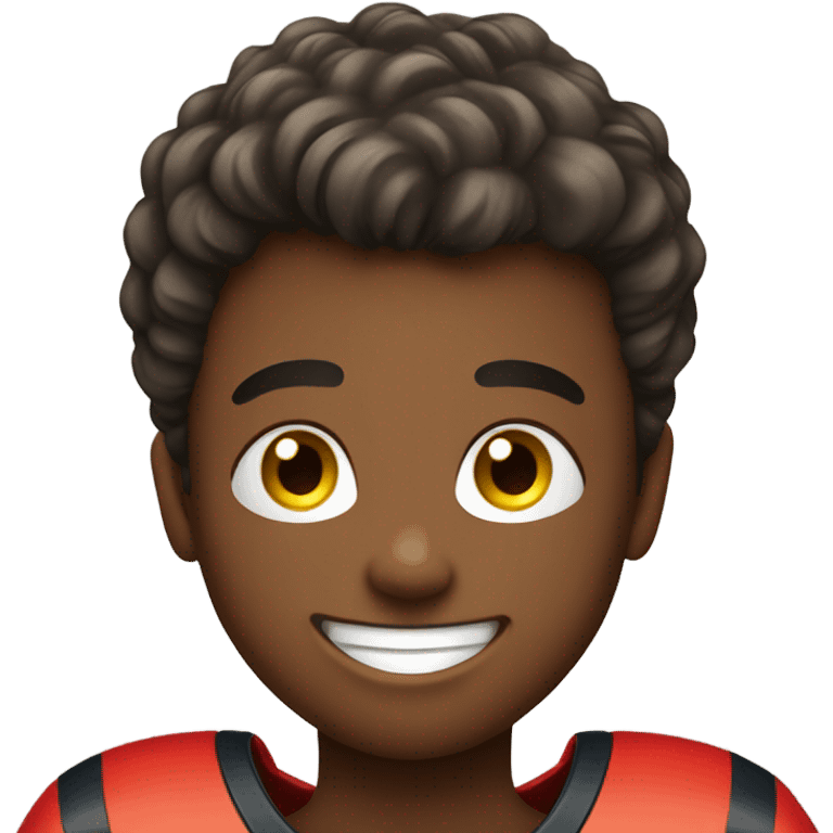 smiling boy with football on football field  emoji