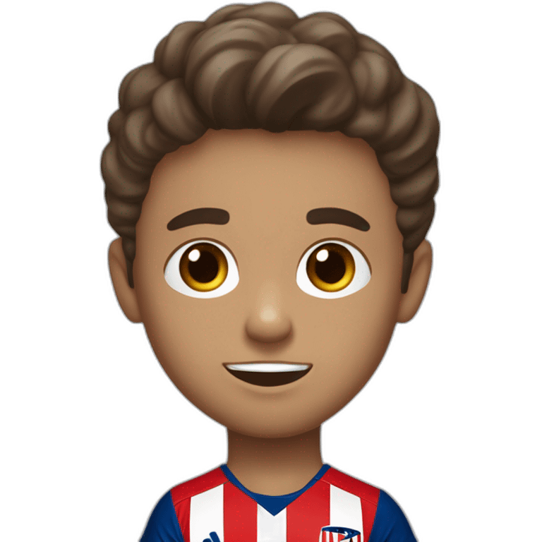 Niño de 6 años, pelo castaño, ojos marrones  con camiseta del Atlético de Madrid emoji