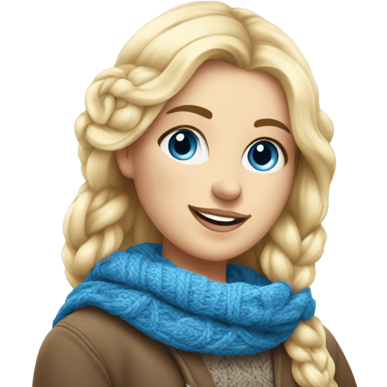 beautiful finnish blonde woman with blue eyes knitting scarf with flowers emoji