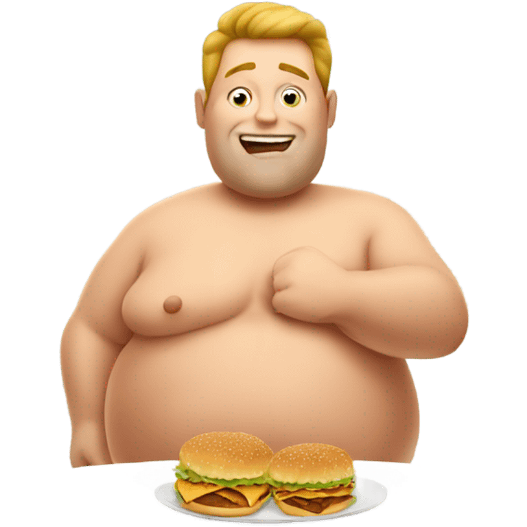 overweight guy eating a lot of hamburgers on a plate  emoji