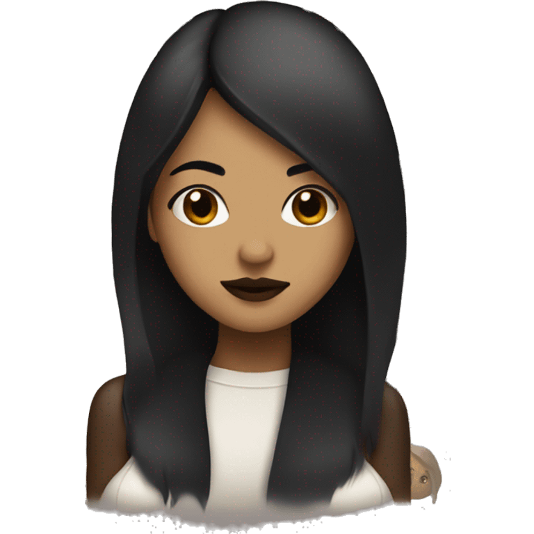 Girl with straight black hair and brown lips emoji