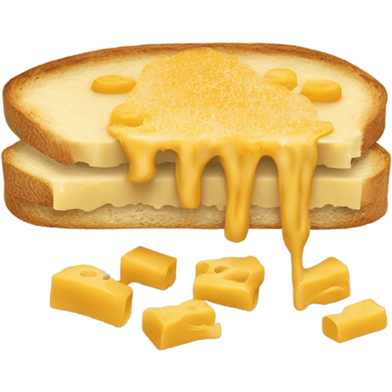 Pasta on a peice of bread with a slice of cheese on top emoji