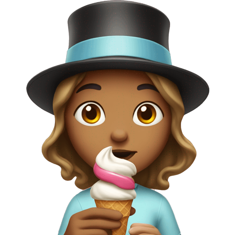 Girl with top hat eating ice cream emoji