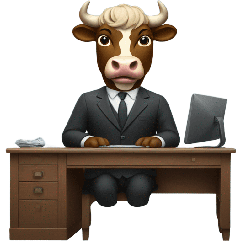 smiling bull wearing suit using computer emoji