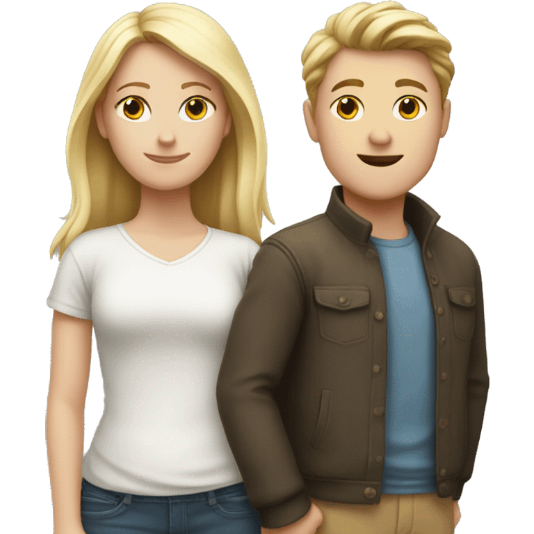 one white boy and one white girl, stand together. emoji