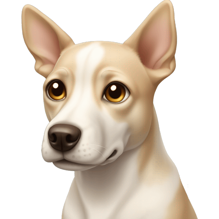 cream white colored dog, pointy ears, brown eyes, light brown nose emoji