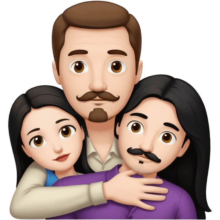 Tall pale man with brown hair mustache and goatee hugging small pale woman long black hair emoji