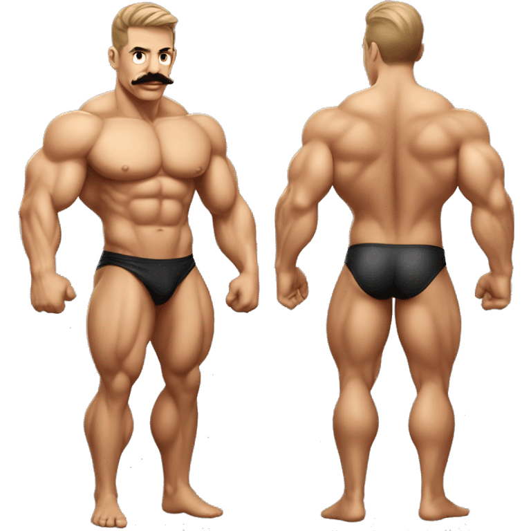 Muscular gay bodybuilder with mustache bikini realistic emoji