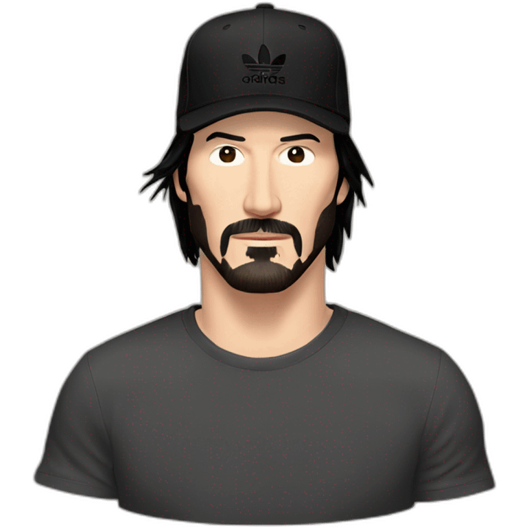 no facial hair keanu reeves with a black addidas cap emoji