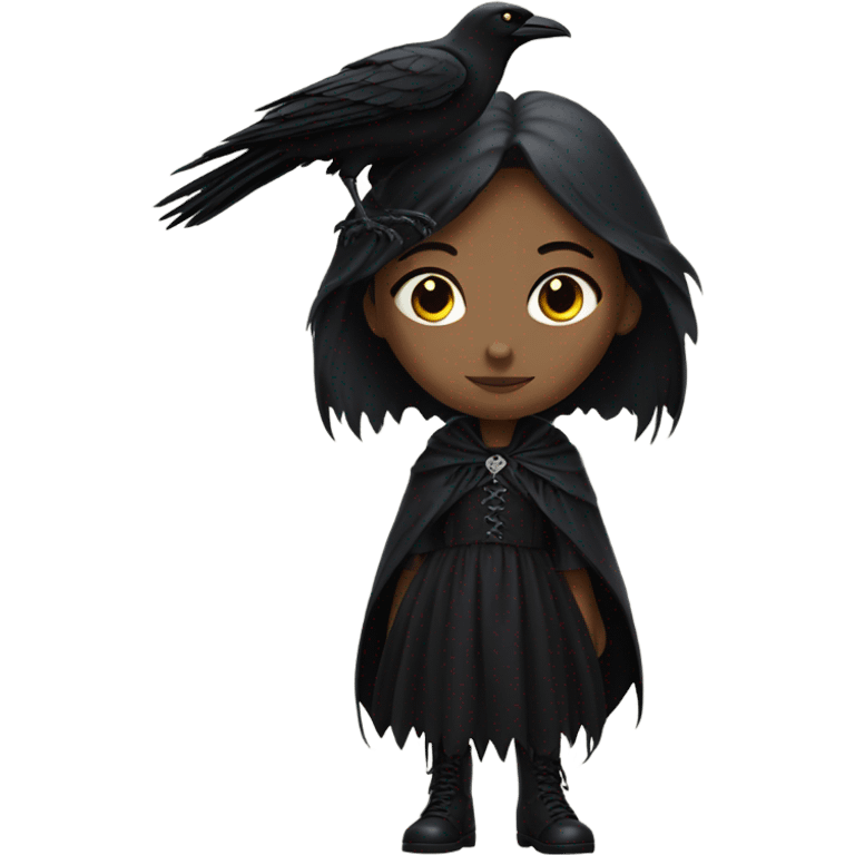 girl in gothic attire with a raven on her shoulder emoji