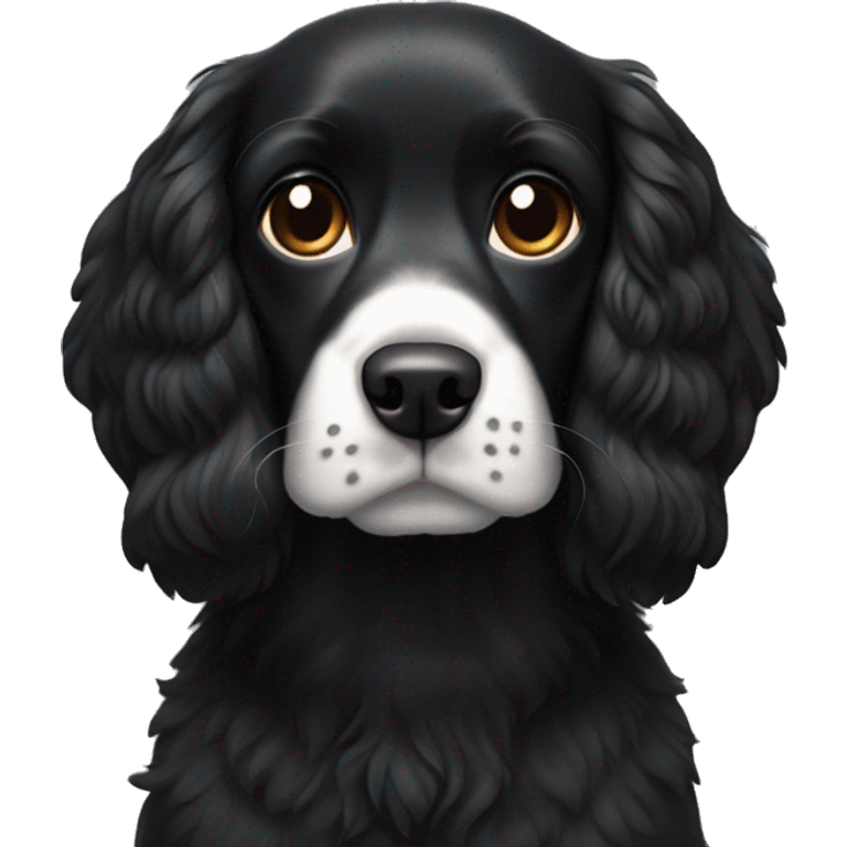 Small completely black spaniel with black fur on his whole face and white fur only on his chest emoji