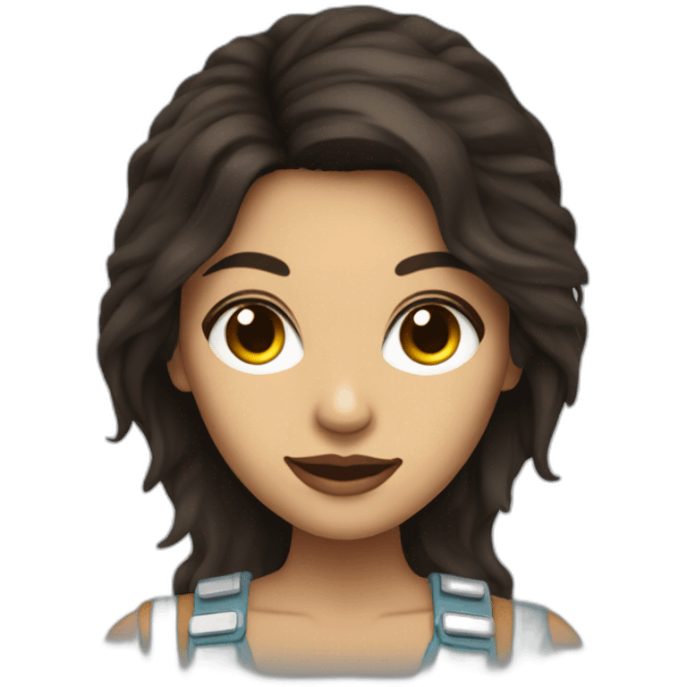 Dark hair and brown eyes woman playing electro guitar emoji