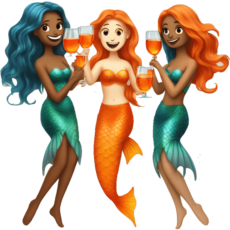 Three mermaids drinking aperol emoji