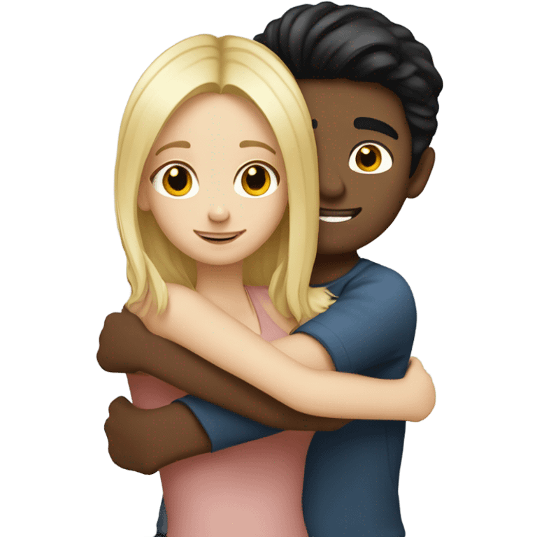 Blonde girl hugging white boy with black hair emoji