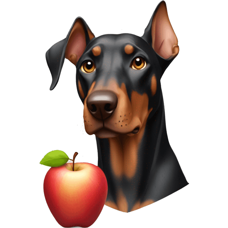 Doberman with apple emoji