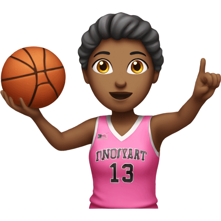 a female shooting a basketball wearing pink emoji