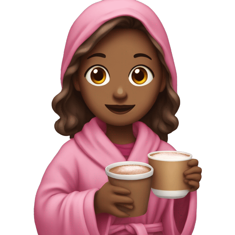 Girl holding hot cocoa in a pink robe emoji