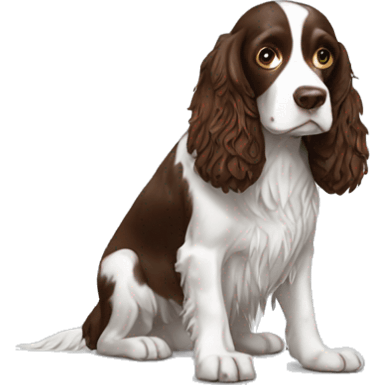 Image of a springer spaniel standing on a laptops keyboard emoji