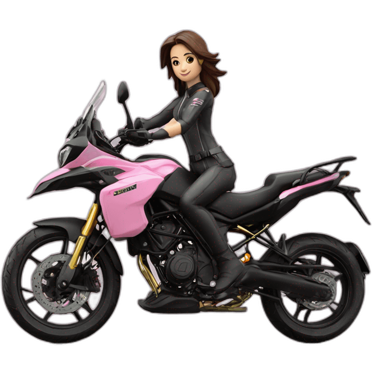 Moto benelli trk 502 X color rosa con mujer conductora emoji