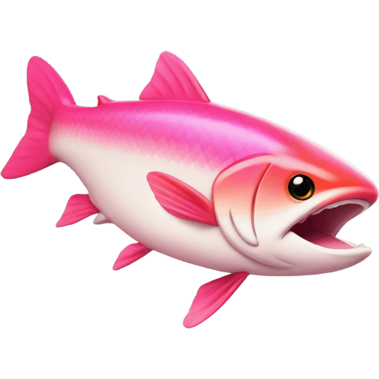 Hot pink salmon flying through sky emoji