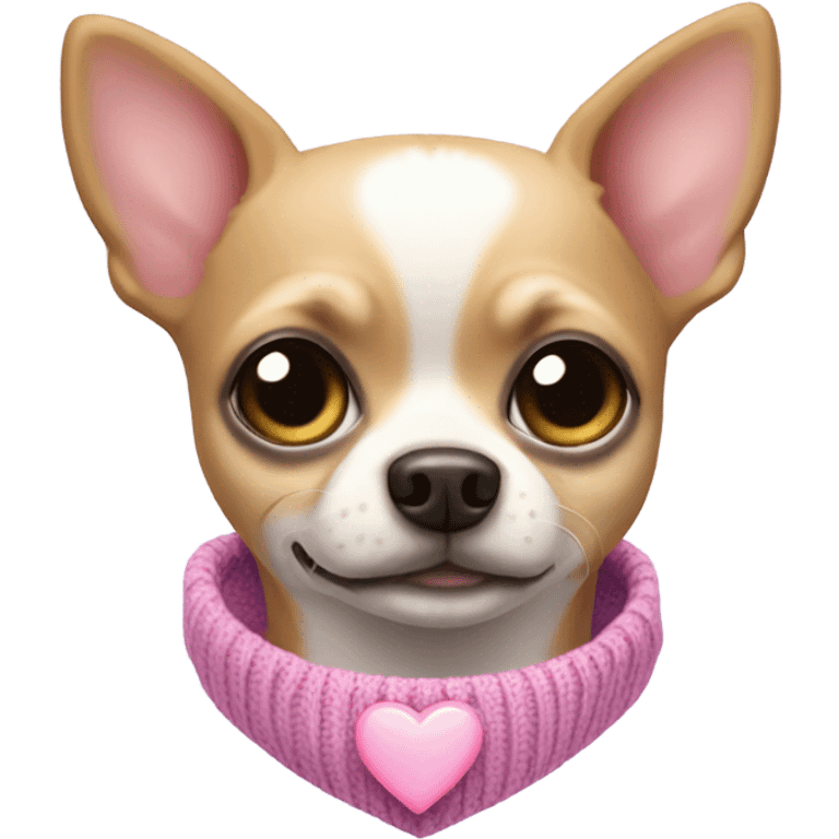 Chihuahua dog with a light purple sweater and a pink heart on it emoji