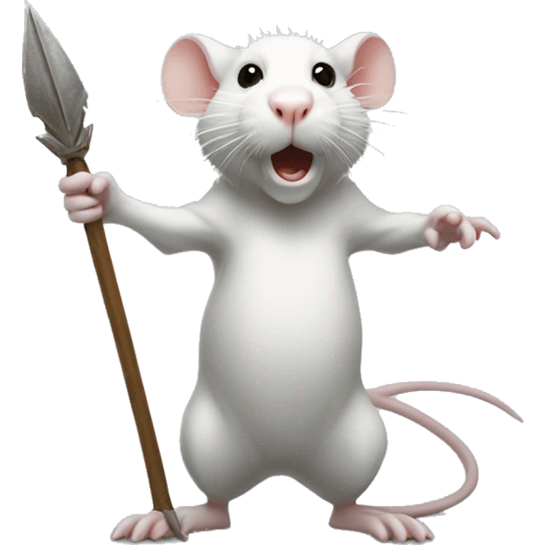 White rat holding spear standing up  emoji