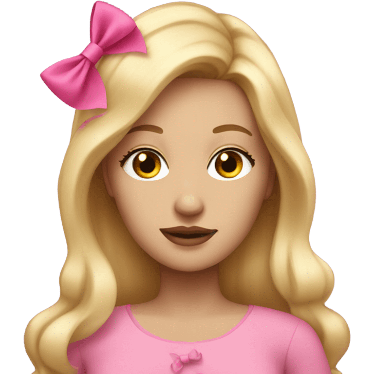 woman with long blonde hair, eyelashes, and pink bow emoji