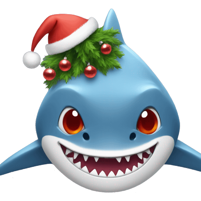 Shark face with dog feet and a Christmas hat emoji