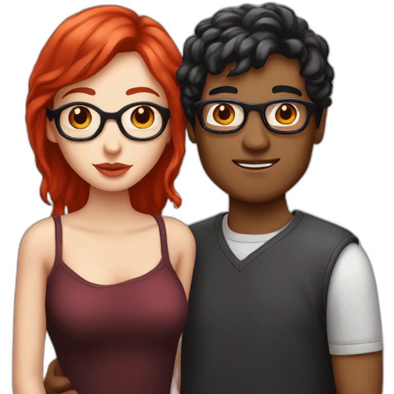 couple kiss,girl with white skin red hair man with withe skin balck hair and glasses emoji