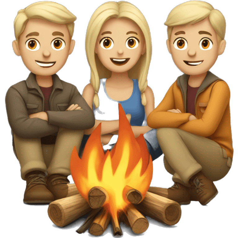 campfire with 3 white people around it emoji