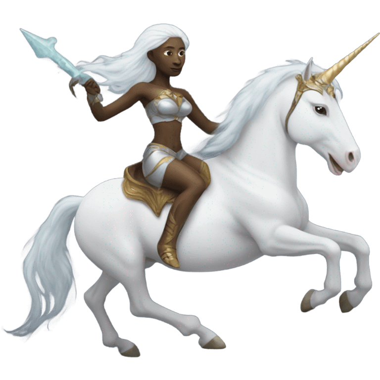 a grey amazon alien woman on a white unicorn emoji