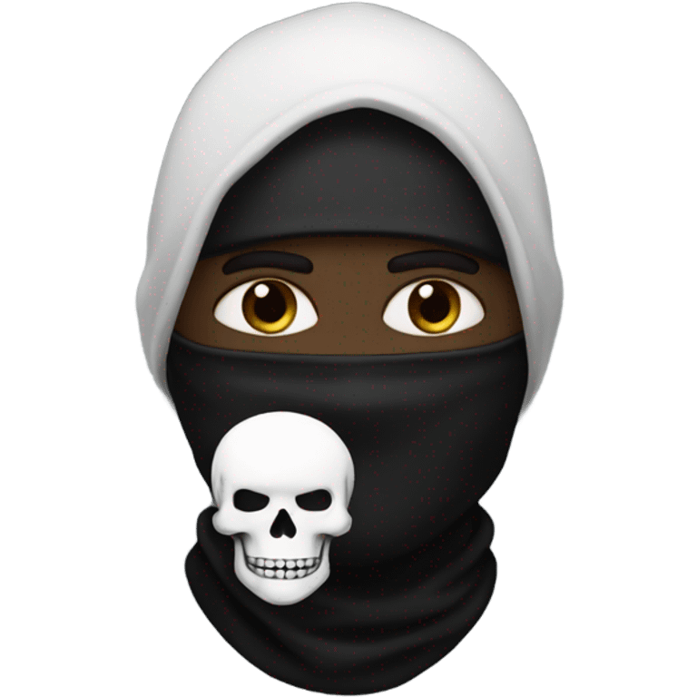 black balaclava guy with painted white skull emoji