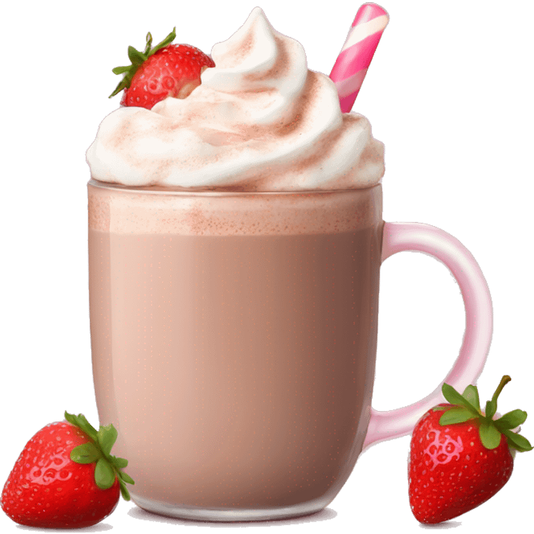 hot chocolate with fresh strawberries and a light pink glass  emoji