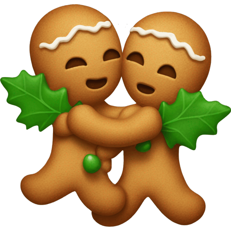 Two gingerbread kissing under a mistletoe  emoji