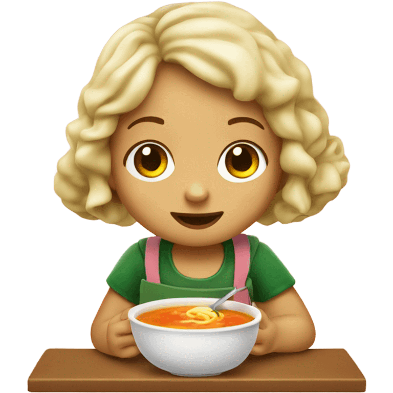 Little girl eating tortellini soup emoji