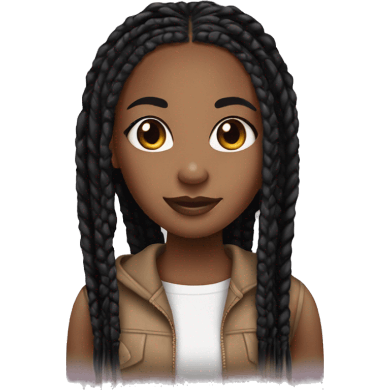 cute brown skin girl with black box braids emoji