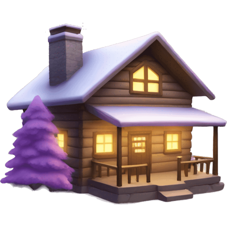 winter cabin with lilac Christmas lights  emoji