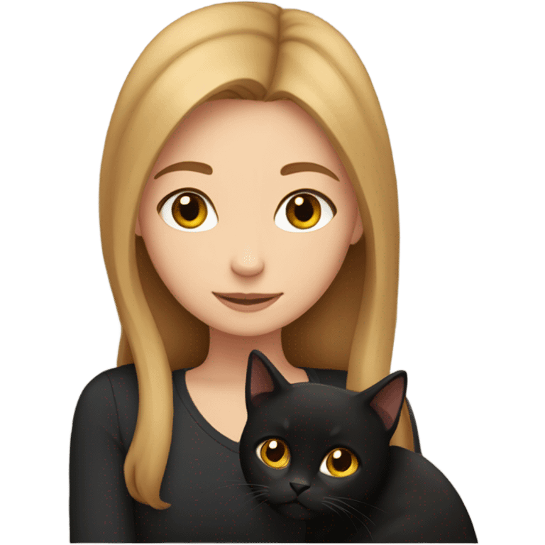 Girl with light brown hair cuddling black cat emoji