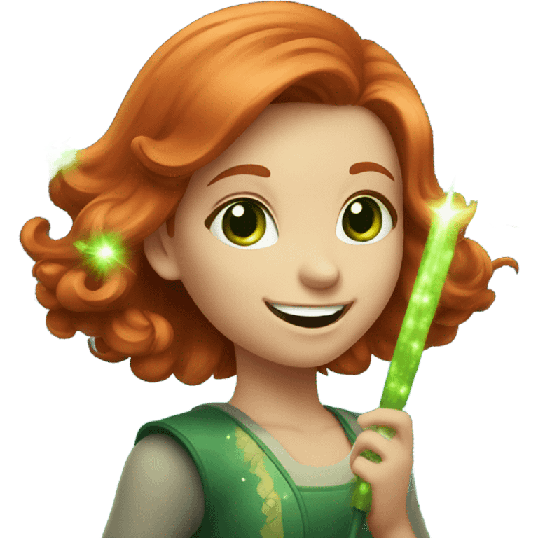 A red-haired girl with green eyes who loves magic emoji