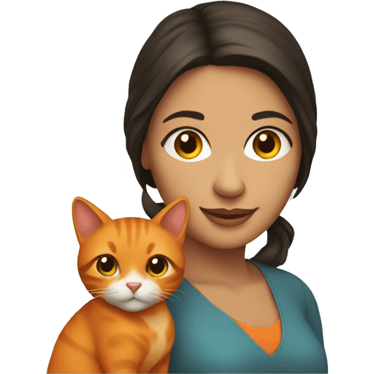 pretty brunette woman holding orange cat emoji