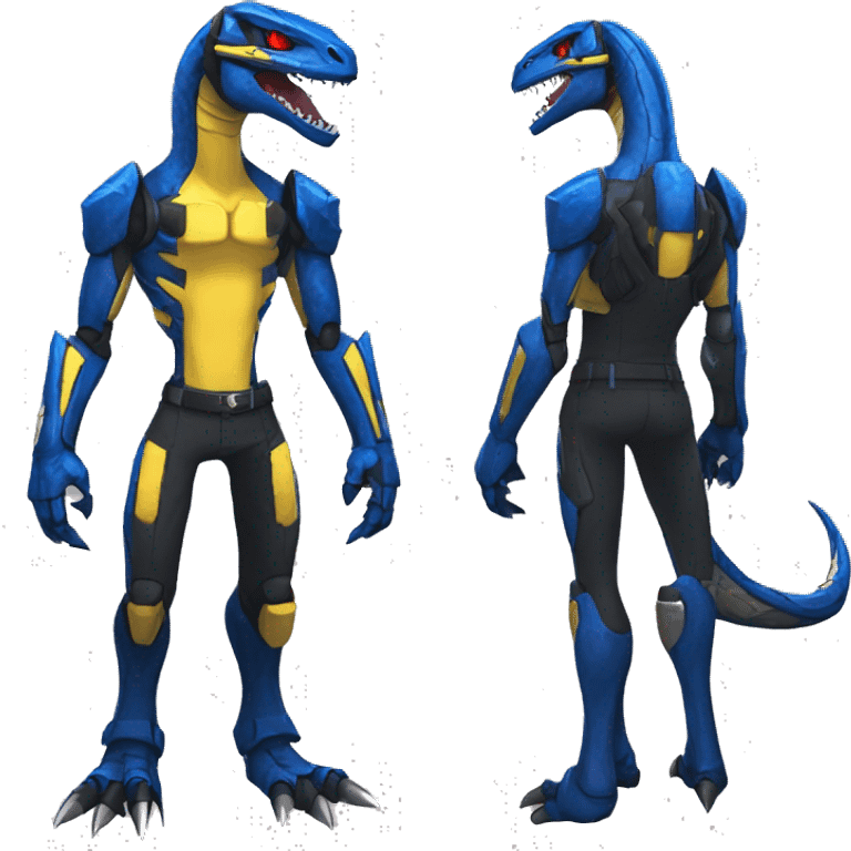  Cool Edgy Black Blue Yellow Digimon-Fakemon-Guilmon-Velociraptor-Dragon-Mecha full body emoji