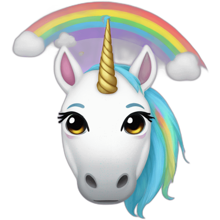 Upside down crying unicorn with rainbow horn emoji