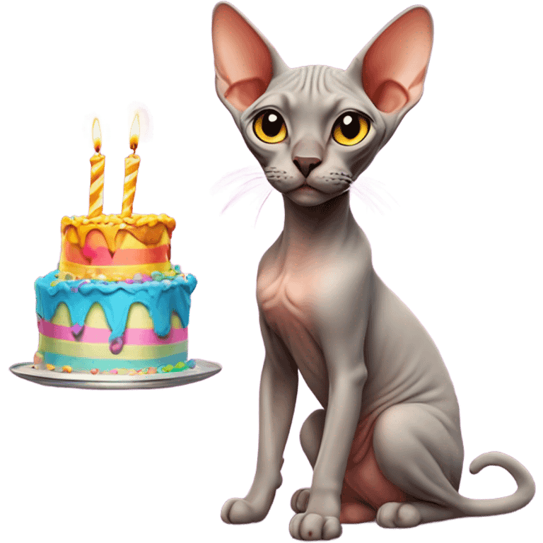 Sphynx cat blowing candles on a birthday cake  emoji