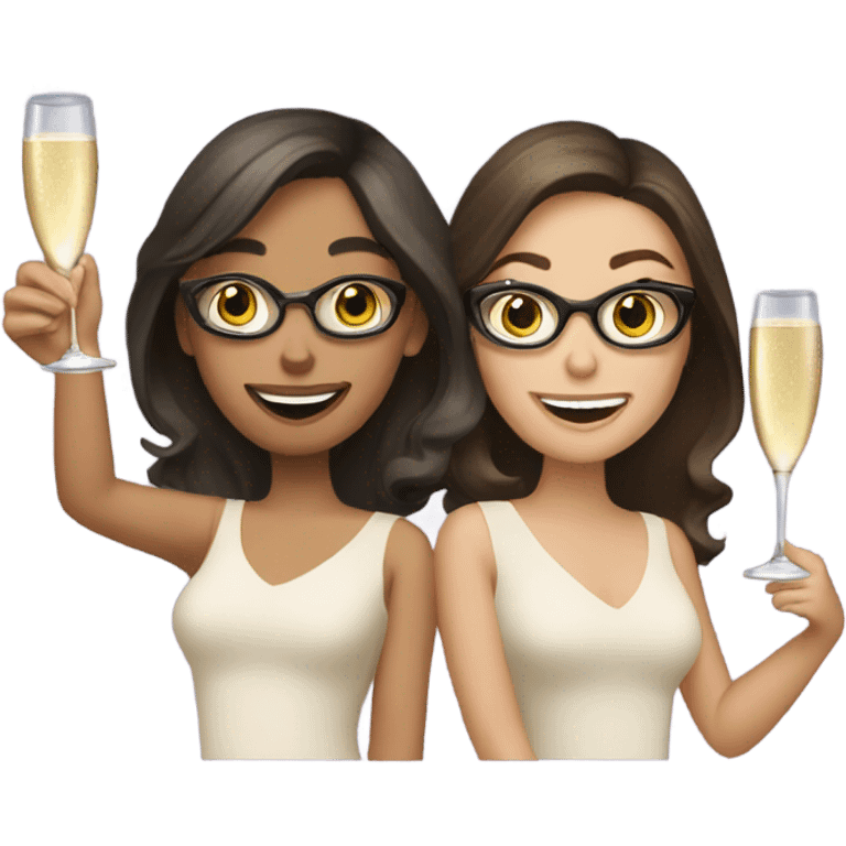 two caucasian brunette girls champagne emoji