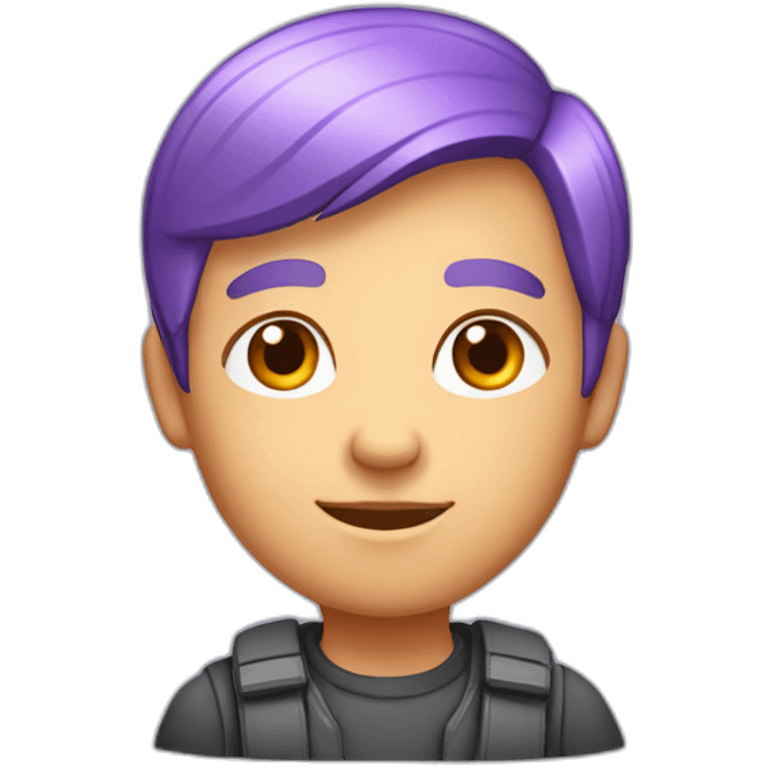 a friendly person, set front-facing and center, transparent background. Approachability, easy-going, gentle, versatile, wide age range, nondescript gender. Purple-orange hair emoji