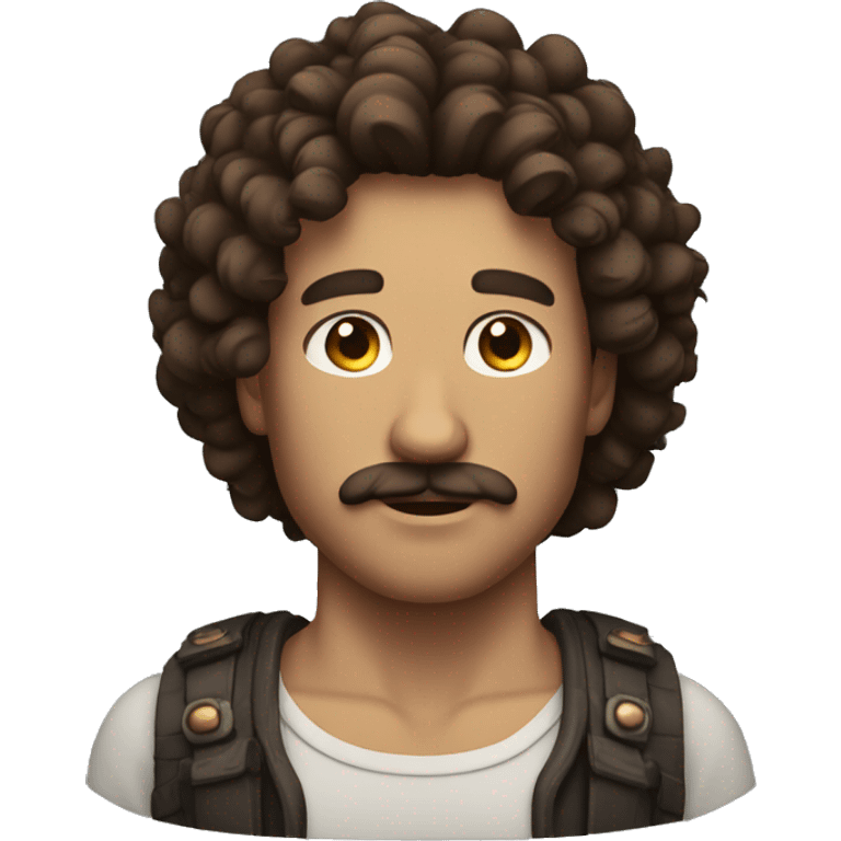 man strong with curly brown hair with mustache and no beard and big shoulders and chest emoji