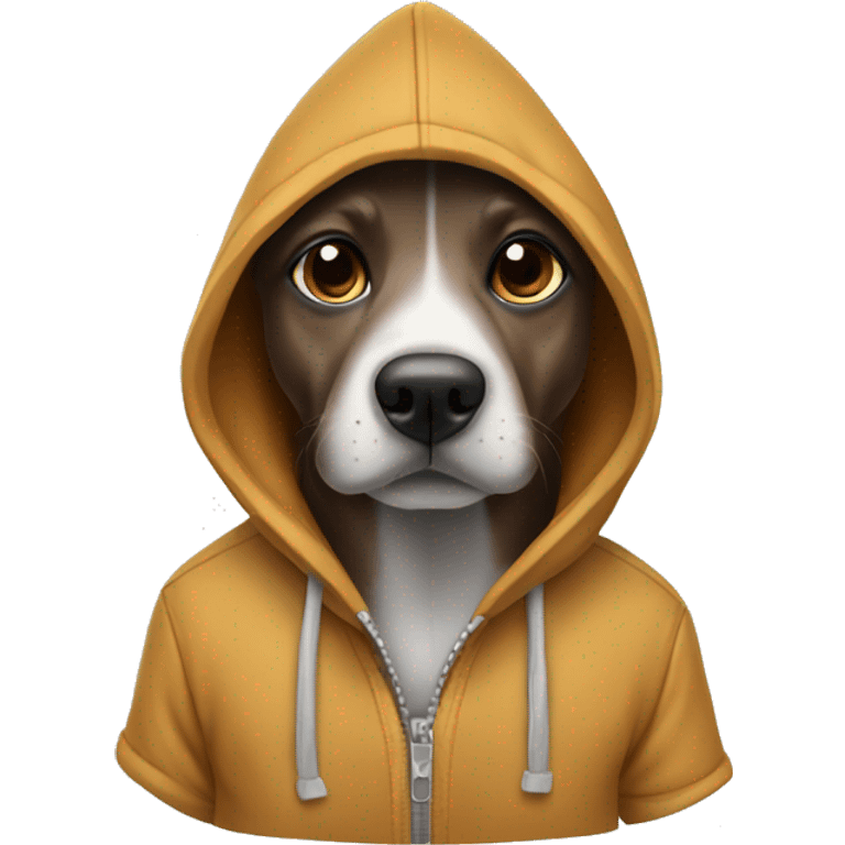 Dog wearing a hoodie and a moviemaker emoji